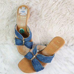 Italian Shoes Maker Women's Blue Woven Strapped Wedge Sandals  7 1/2M